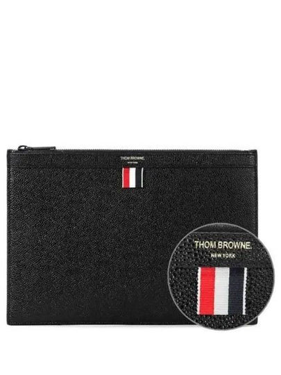 Black Diagonal Pebble Grain Leather Clutch Bag Black - THOM BROWNE - BALAAN 2