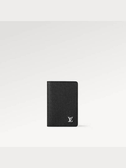 Pocket Organizer Taiga Leather Card Wallet Black - LOUIS VUITTON - BALAAN 2