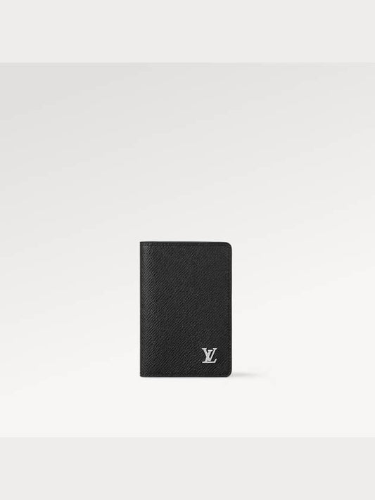 Pocket Organizer Taiga Leather Card Wallet Black - LOUIS VUITTON - BALAAN 2