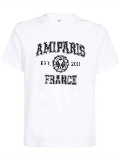 Varsity Logo Short Sleeve T-Shirt White - AMI - BALAAN 1