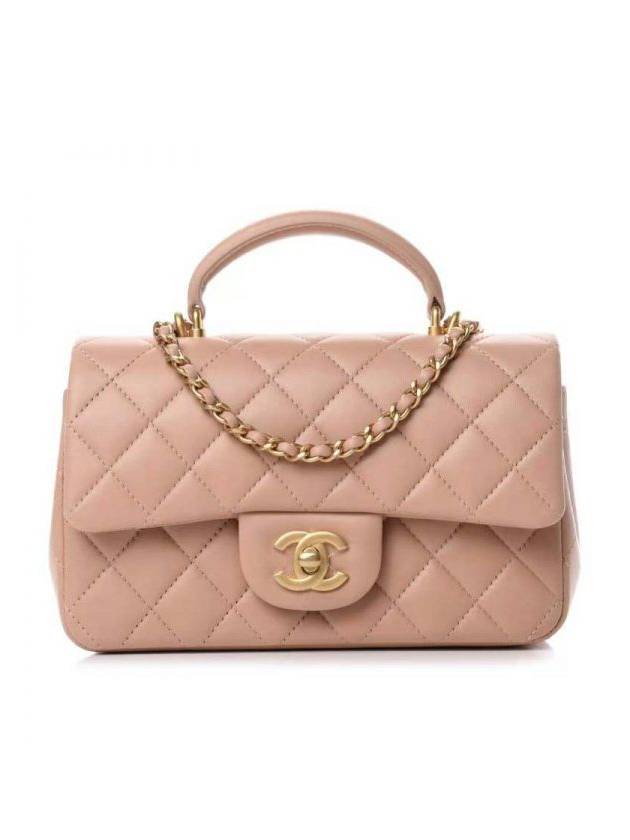 Gold Hardware Top Handle Mini Lambskin Flap Cross Bag Pink - CHANEL - BALAAN 1