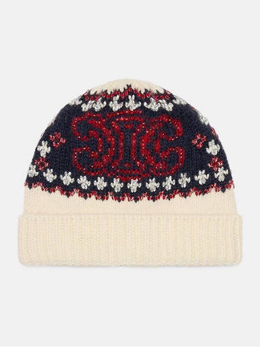 Embroidered Beanie in Fair Isle Wool - CELINE - BALAAN 1