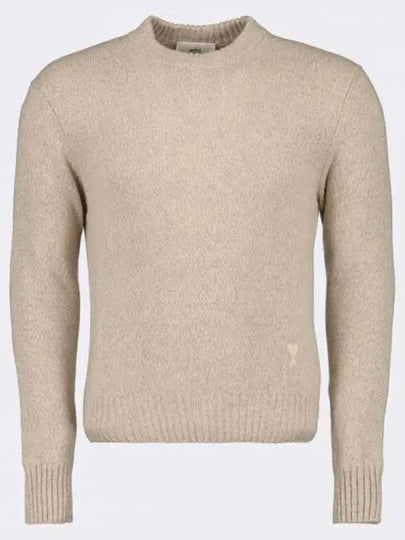 Men's Tonal Cashmere Crew Neck Sweater Champagne - AMI - BALAAN 2