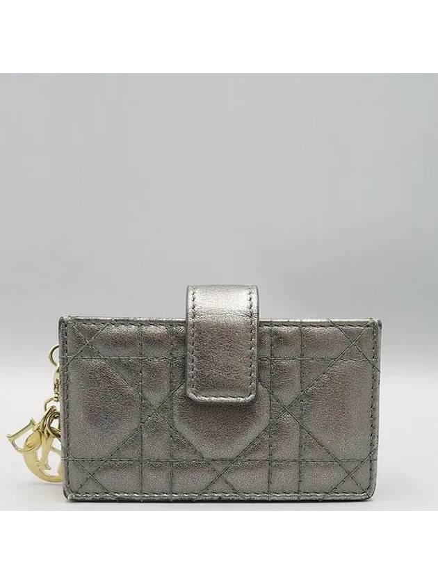 S0074OVRB Metallic Gray Leather Lady Dior Jasmine Accordion Pocket Card Holder - DIOR - BALAAN 2