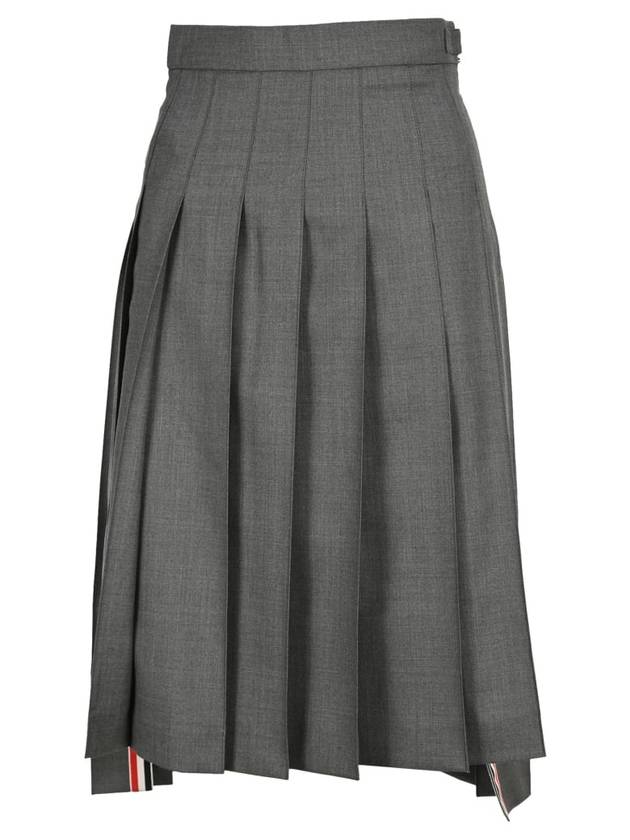 Super 120S Twill Below Knee Pleated Skirt Medium Grey - THOM BROWNE - BALAAN 1