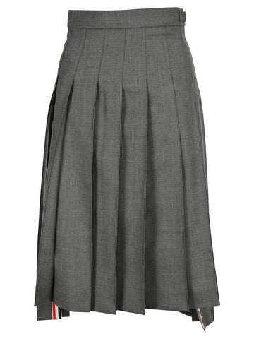 Super 120S Twill Below Knee Pleated Skirt Medium Grey - THOM BROWNE - BALAAN 1