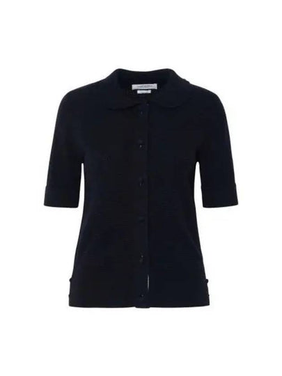 Button Up Merino Wool Short Sleeve Polo Knit Top Navy - THOM BROWNE - BALAAN 2