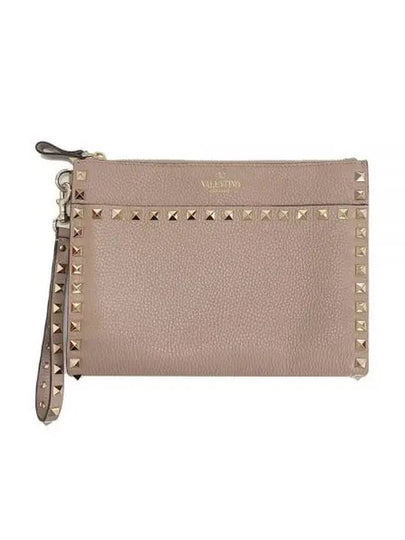 Rockstud Zipper Clutch Bag Pink - VALENTINO - BALAAN 2