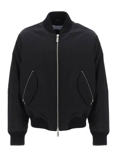 Zip Detail Bomber Jacket Black - OFF WHITE - BALAAN 1