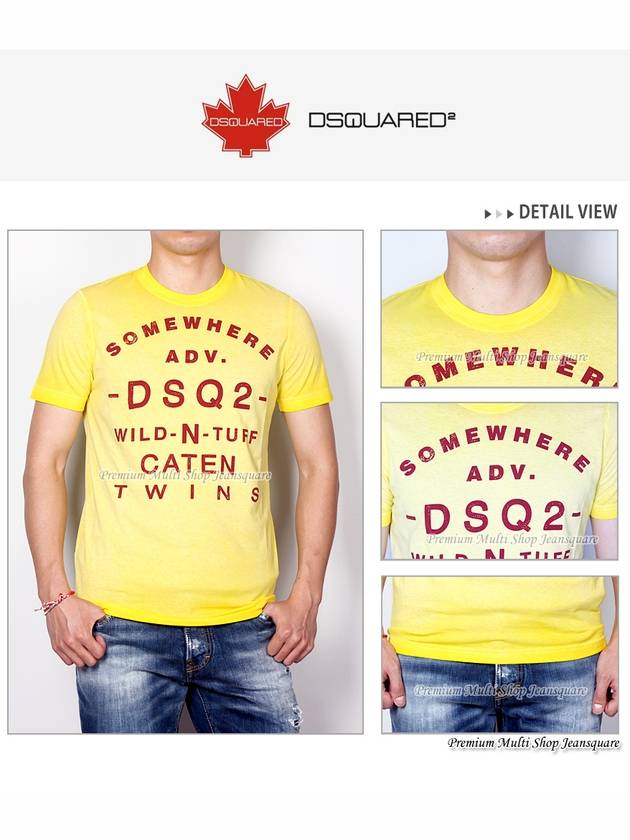 Men's Somewear Printing Vintage Washed Jeans Short Sleeve TShirt 74GC0900 Yellow - DSQUARED2 - BALAAN 6