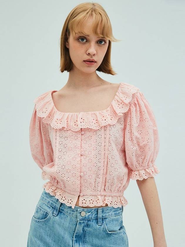 Lace Ruffle Crop Blouse Coral Pink - OPENING SUNSHINE - BALAAN 3