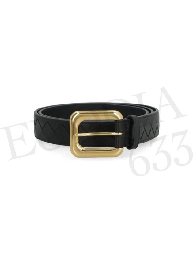 Regular Intrecciato Gold Buckle Leather Belt Black - BOTTEGA VENETA - BALAAN 3