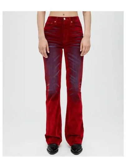 REDONE Women s 70s bootcut distressed red plaque FLOCKED - RE/DONE - BALAAN 1