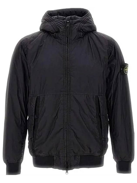 Men's Garment Dyed Crinkle Reps Recycled Nylon Primaloft TC Hooded Jacket Black - STONE ISLAND - BALAAN 2