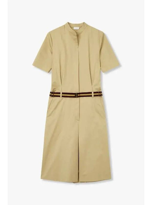 Women s Belted Pleated Cotton Dress Beige - DRIES VAN NOTEN - BALAAN 1