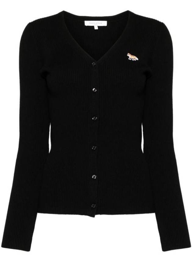 Baby Fox Patch Fine Ribbed Cardigan Black - MAISON KITSUNE - BALAAN 1