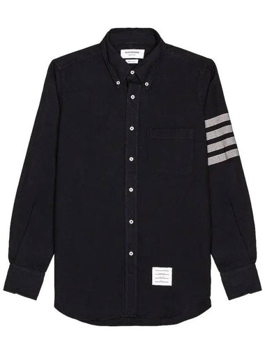 Men's Diagonal Solid Flannel Long Sleeve Shirt Navy - THOM BROWNE - BALAAN 1