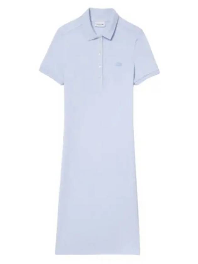 Women's Slim Fit Stretch Cotton Pique Polo Short Dress Light Blue - LACOSTE - BALAAN 2