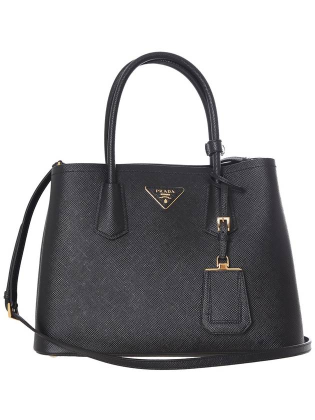 Saffiano Leather Small Double Bag Black - PRADA - BALAAN 1