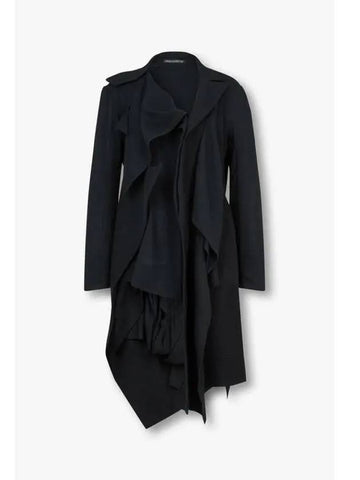 Yohji Yamamoto FEMME Uncut Ruffle Snap Button Wool Jacket Black - YOHJI YAMAMOTO - BALAAN 1