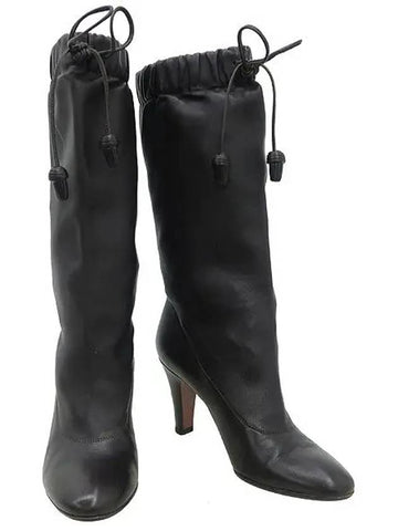 YSL Mouth Brown Leather String Women s Long Boots - SAINT LAURENT - BALAAN 1