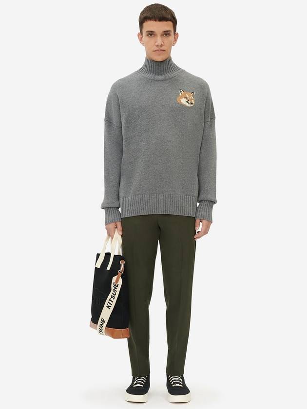 Men's Fox Head Patch Oversized Wool Turtleneck Grey - MAISON KITSUNE - BALAAN 4