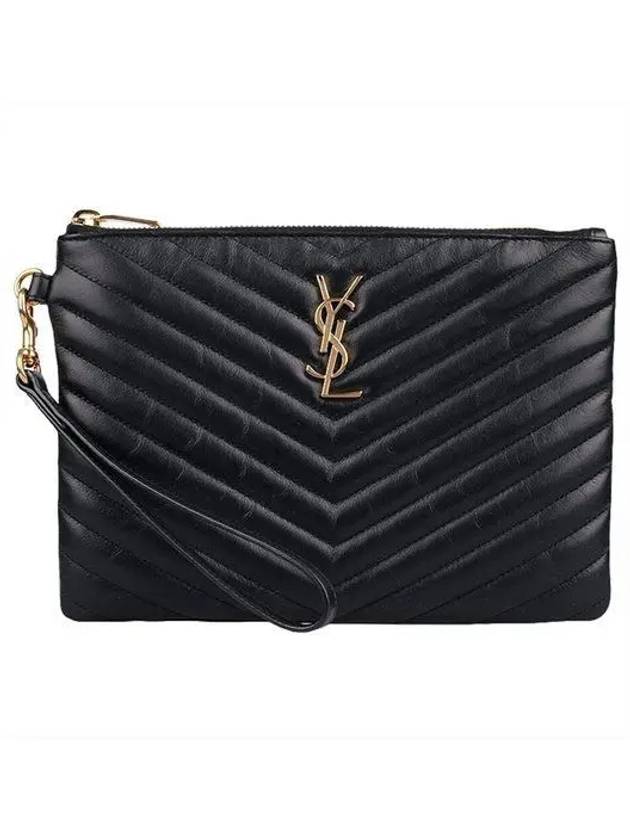 Matelasse Monogram Logo Strap Clutch Bag Black - SAINT LAURENT - BALAAN 2