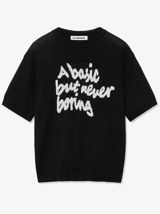 Slogan round short sleeve knit_black - BLONDNINE - BALAAN 1