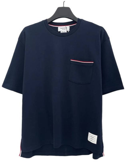 Cotton Oversized Pocket Short Sleeve T-Shirt Navy - THOM BROWNE - BALAAN 2