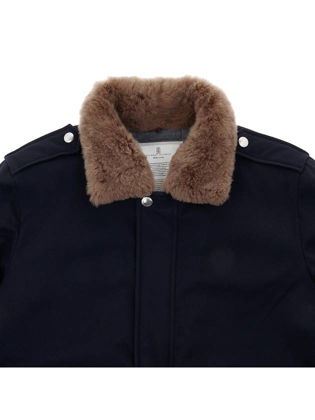 fur collar flap pocket jacket navy - BRUNELLO CUCINELLI - BALAAN.