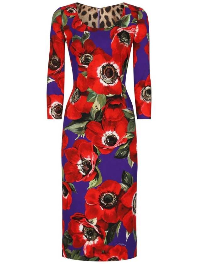 Poppy Print Round Neck Midi Dress F6AWGTFSA55 - DOLCE&GABBANA - BALAAN 1