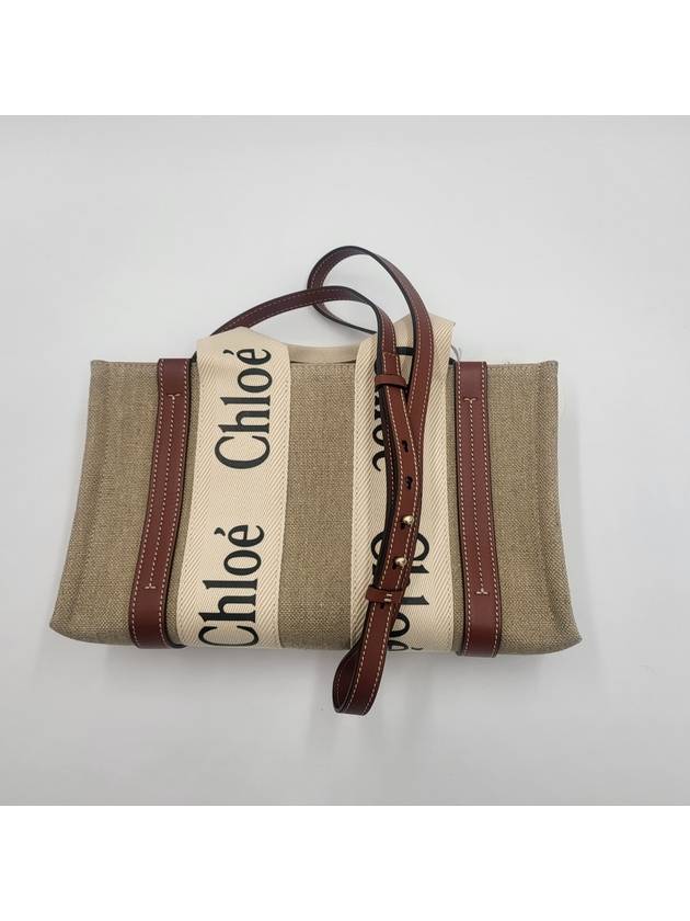 Woody Small Canvas Tote Bag White Brown Beige - CHLOE - BALAAN 11