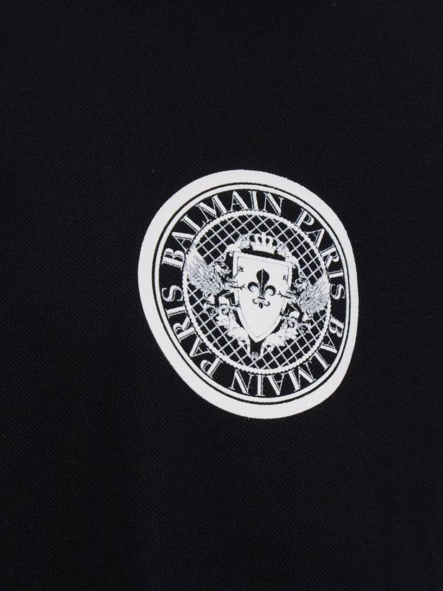 Black Polo Shirt With Collar And Coin Print On The Front In Cotton Man - BALMAIN - BALAAN 3