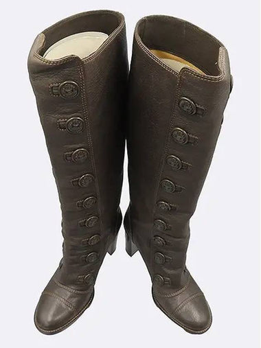 Dark brown leather snap detail women s long boots 240MM - DOLCE&GABBANA - BALAAN 1