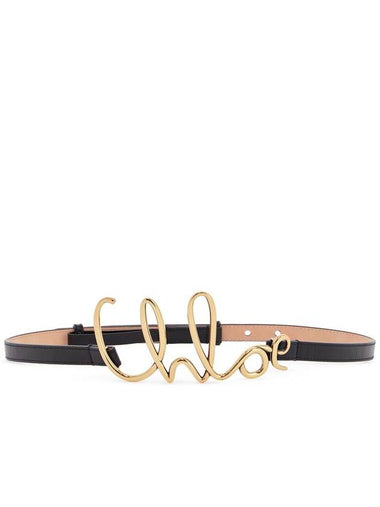 adjustable black calf leather belt with golden logo - CHLOE - BALAAN 1