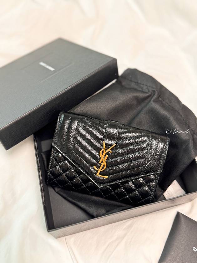 Matelasse Monogram Envelope Small Half Wallet Black - SAINT LAURENT - BALAAN 2