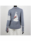 Women's Fine Merino Jersey Sailboat 4 Bar Boxy V Neck Cardigan Dark Blue - THOM BROWNE - BALAAN 5