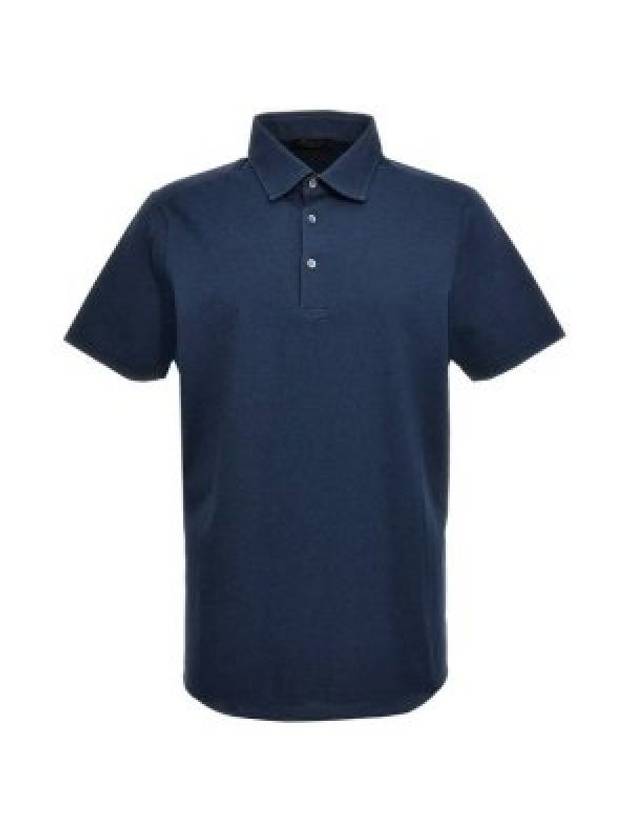 Men's Cotton Short Sleeve Polo Shirt Navy - LORO PIANA - BALAAN 1