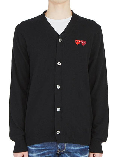 Double Heart V-Neck Cardigan Black - COMME DES GARCONS - BALAAN 2