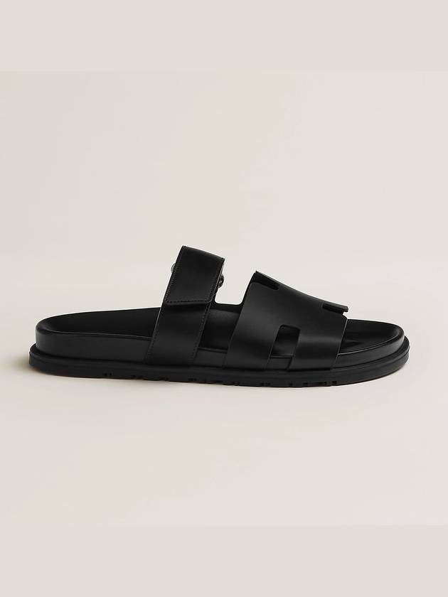 Hermes Chypre H Logo Calfskin Sandals Black - HERMES - BALAAN 4