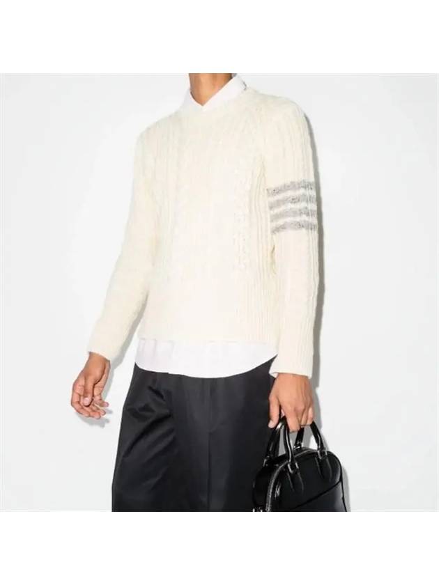 4-Bar Aran Cable Pullover Knit Top White - THOM BROWNE - BALAAN 3