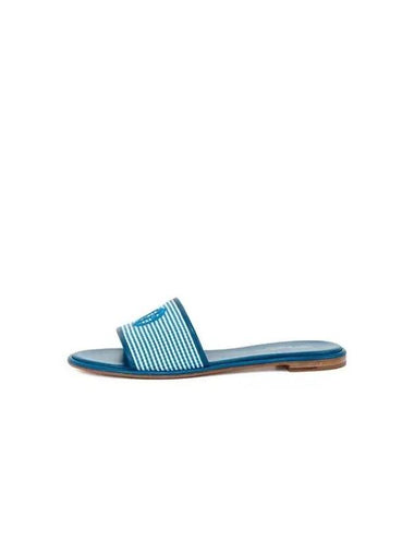 Women s Woven Strap Leather Slides Blue - GIORGIO ARMANI - BALAAN 1