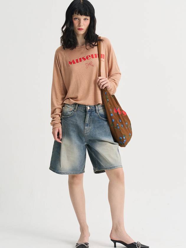 Jennie Linen Crop Raglan T Shirt Brown - SORRY TOO MUCH LOVE - BALAAN 3