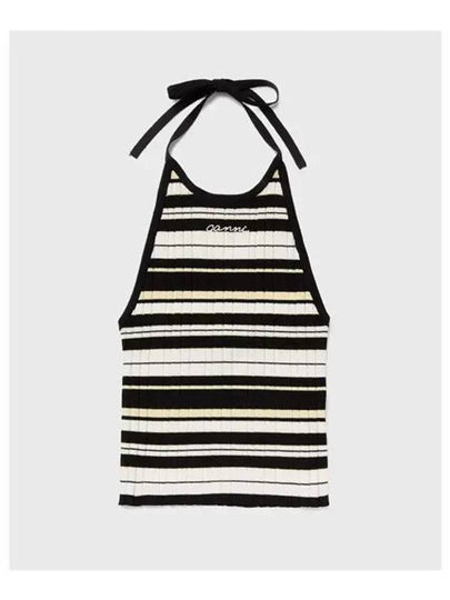 Future Halterneck Viscose Rib Sleeveless Black White - GANNI - BALAAN 2