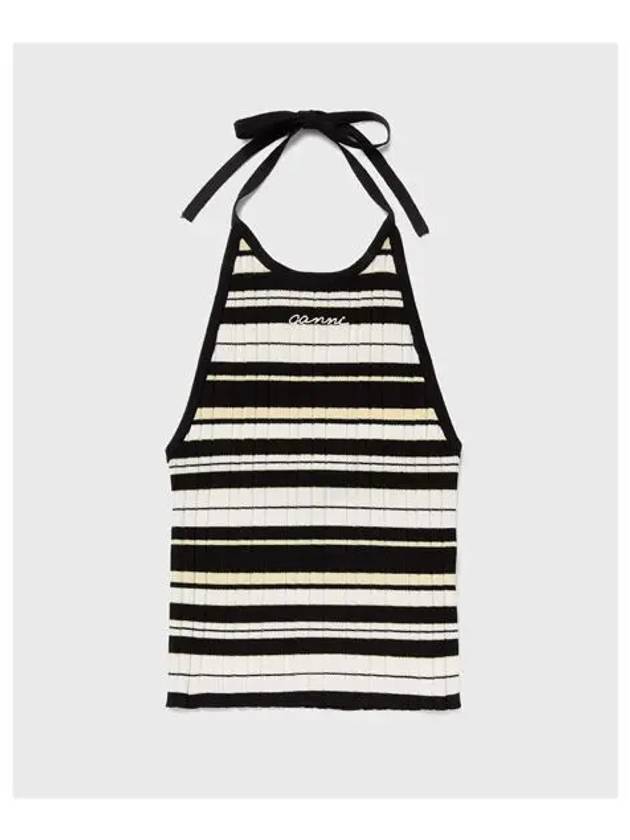 Future Halterneck Viscose Rib Sleeveless Black White - GANNI - BALAAN 3