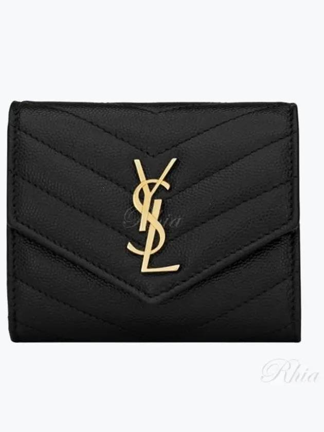 Monogram Cassandra Matelasse Half Wallet Black - SAINT LAURENT - BALAAN 2