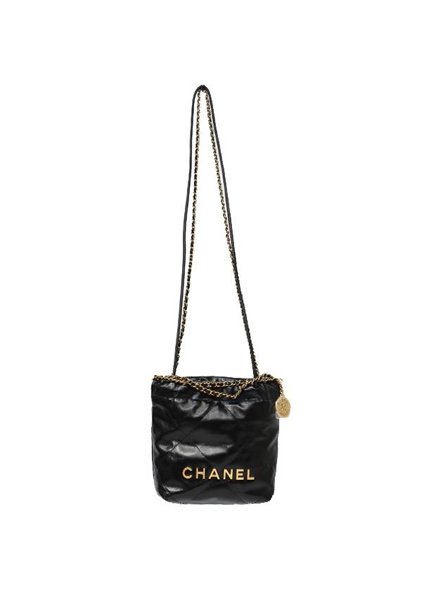 Mini Handbag Shiny Calfskin Gold Black - CHANEL - BALAAN 5