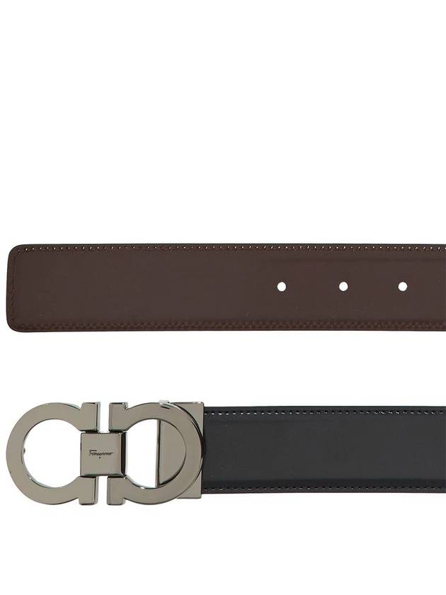 Double Gancini Reversible Leather Belt Black Auburn - SALVATORE FERRAGAMO - BALAAN 5