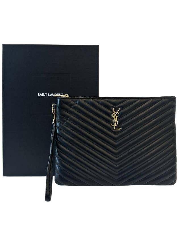 Monogram Chevron Gold Clutch Plated Medium 559193 CWU01 - SAINT LAURENT - BALAAN 3