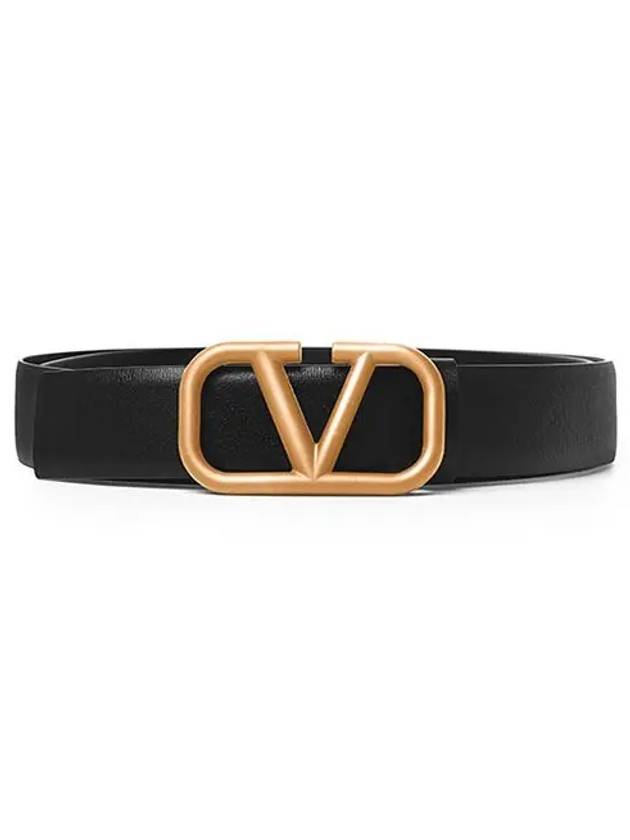 Gold V Logo Signature Leather Belt Black - VALENTINO - BALAAN 3